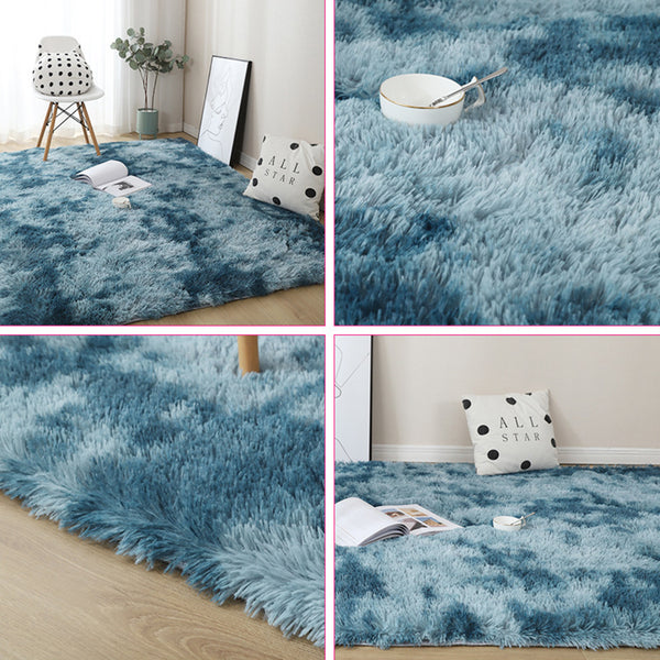 Carpet Tie Dyeing Plush Soft Floor Mat for Living Room Bedroom Anti-slip Rug Navy blue_80x160cm ZopiStyle